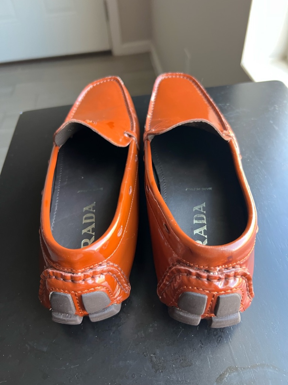 Prada Glossy Chestnut Patent Leather Slip-On Loafers - Picture 3 of 8